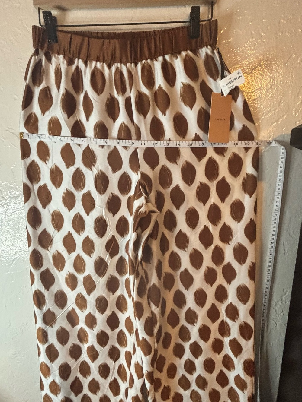 Nordstrom Halogen Brown & Cream Leaf-Print Wide Leg Pants - Picture 2 of 9